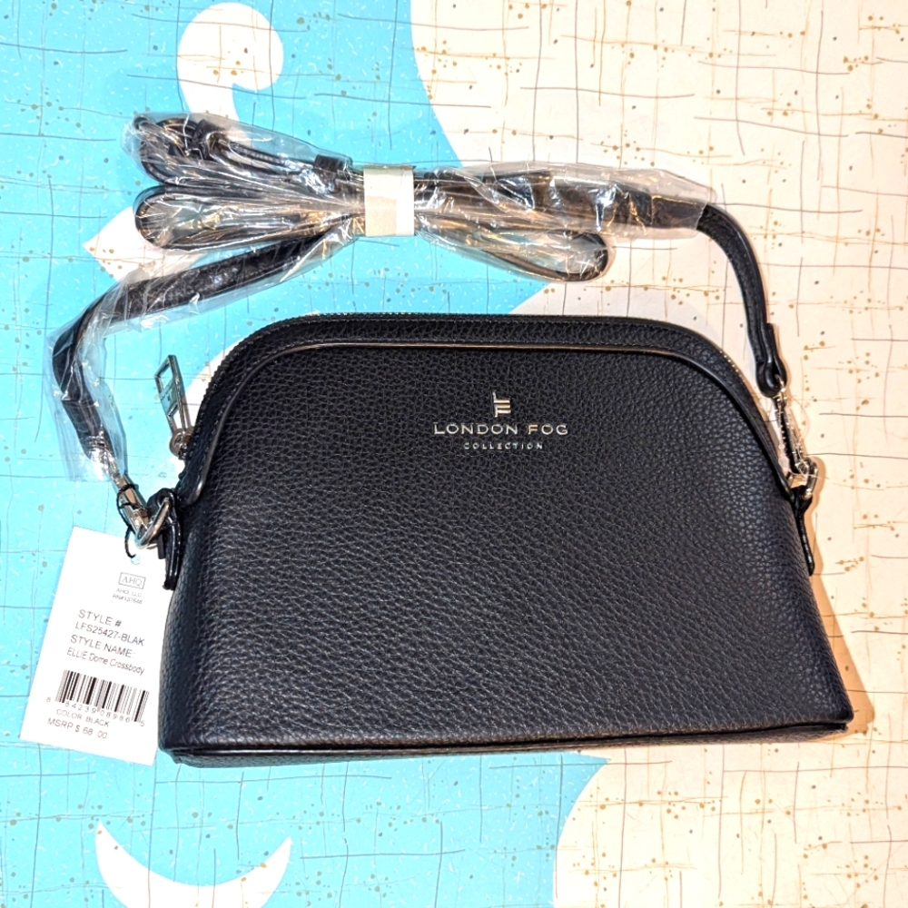 London Fog Ellie Dome 100th Anniversary Black Crossbody Bag Adjustable Strap NWT